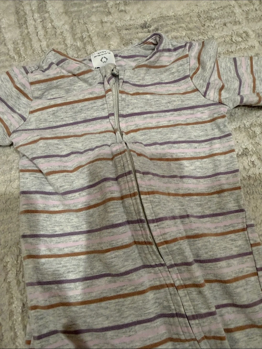 Cotton On Striped Grey and Purple Kids One-Piece Sleeper